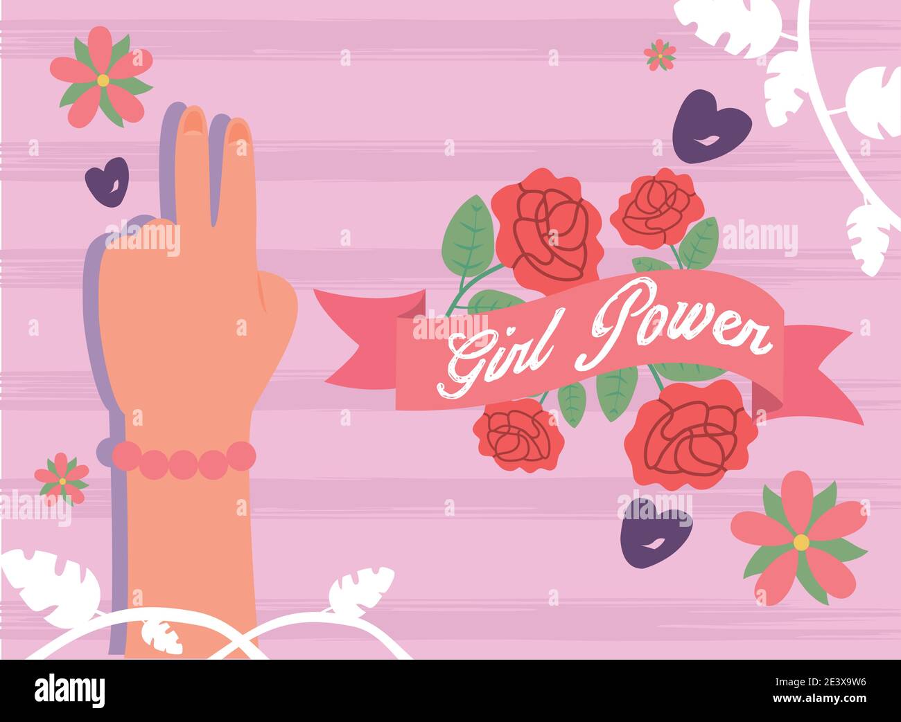 Girl power love and peace hand with flowers design of woman empowerment