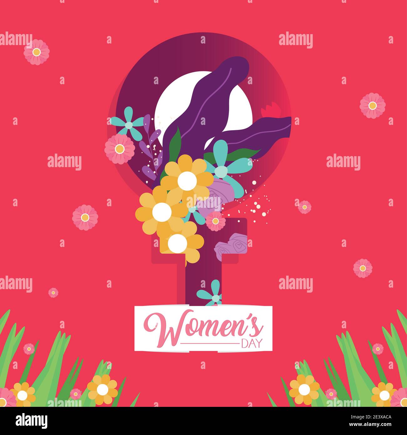 Womens day with flowers on female gender design of Woman empowerment