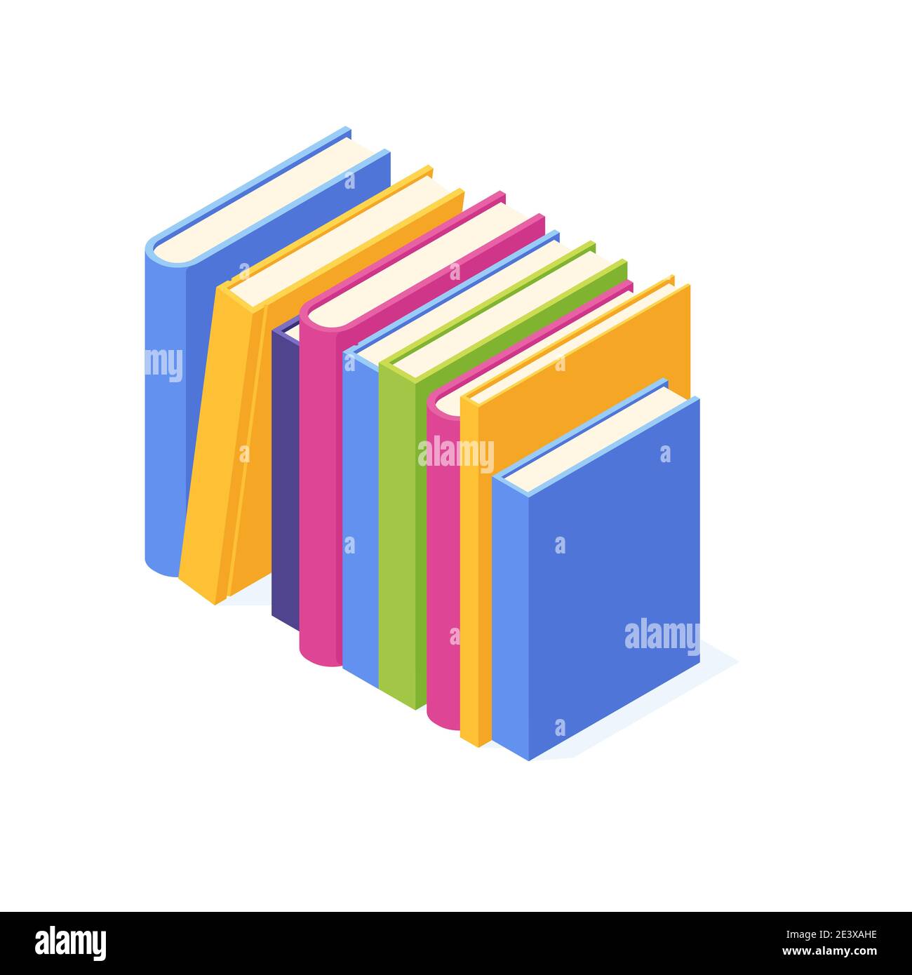 Stack of standing paper books with hard cover isometric. Stock Vector