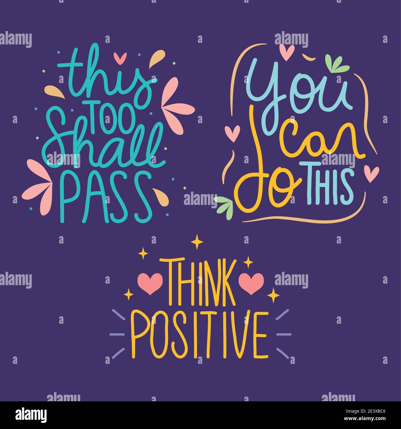 inspirational letterings designs icon set over purple background ...