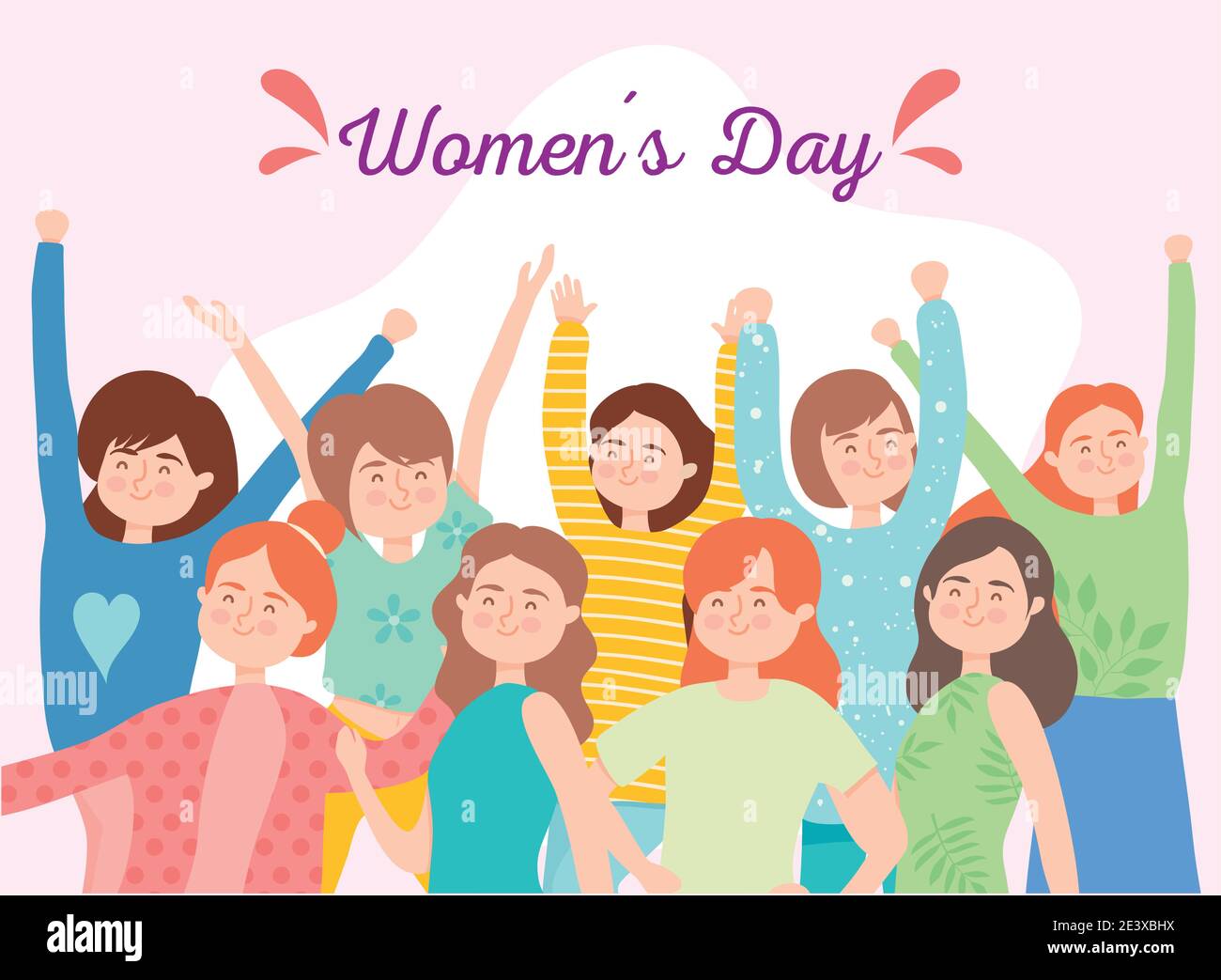 Womens day girls cartoons with hands up design of Woman empowerment
