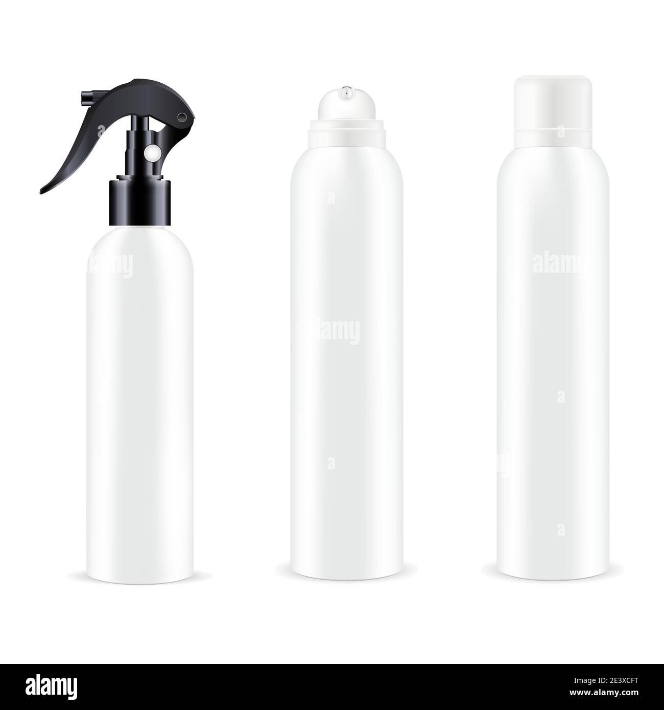 White spray bottle. Aerosol deodorant cosmetic mockup. Aluminum air freshener. Pistol sprayer