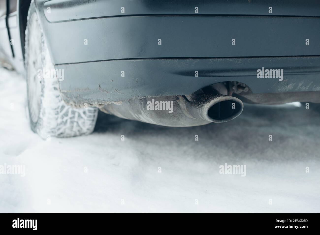 Car on snow winter tires for grip stability and safety in cold