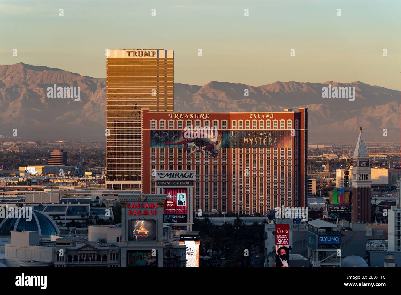 Treasure Island and Trump Hotel in Las Vegas, NV at sunset Stock Photo -  Alamy