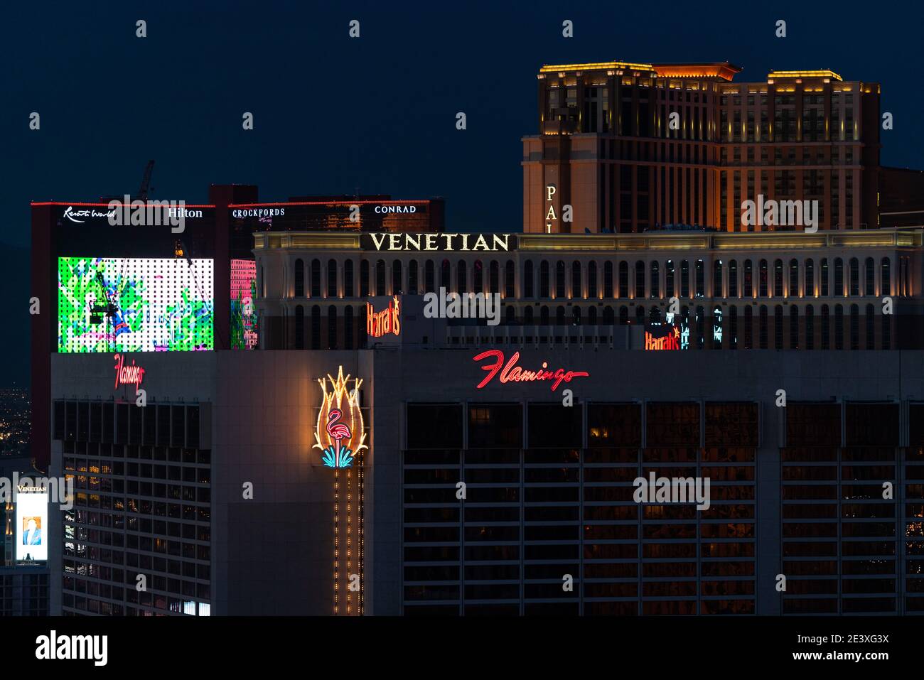 Hotels on the Las Vegas Strip at night Stock Photo