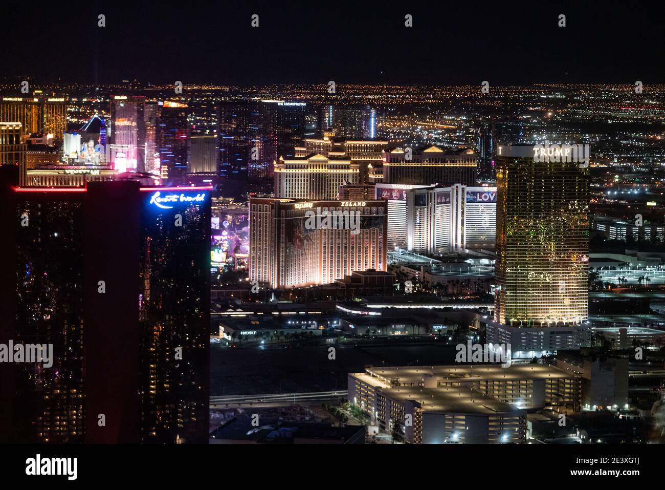 Helicopter view of the Las Vegas Strip at night Stock Photo