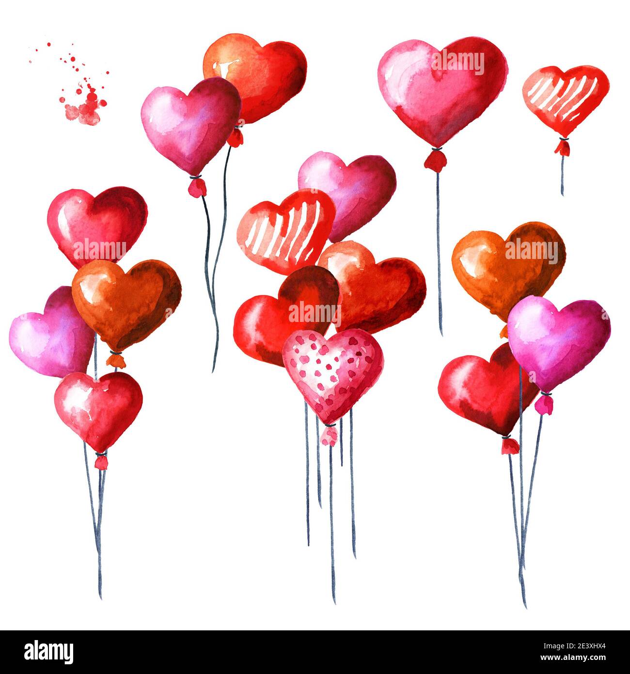 Love and romance illustration. Valentines red heart balloons set ...
