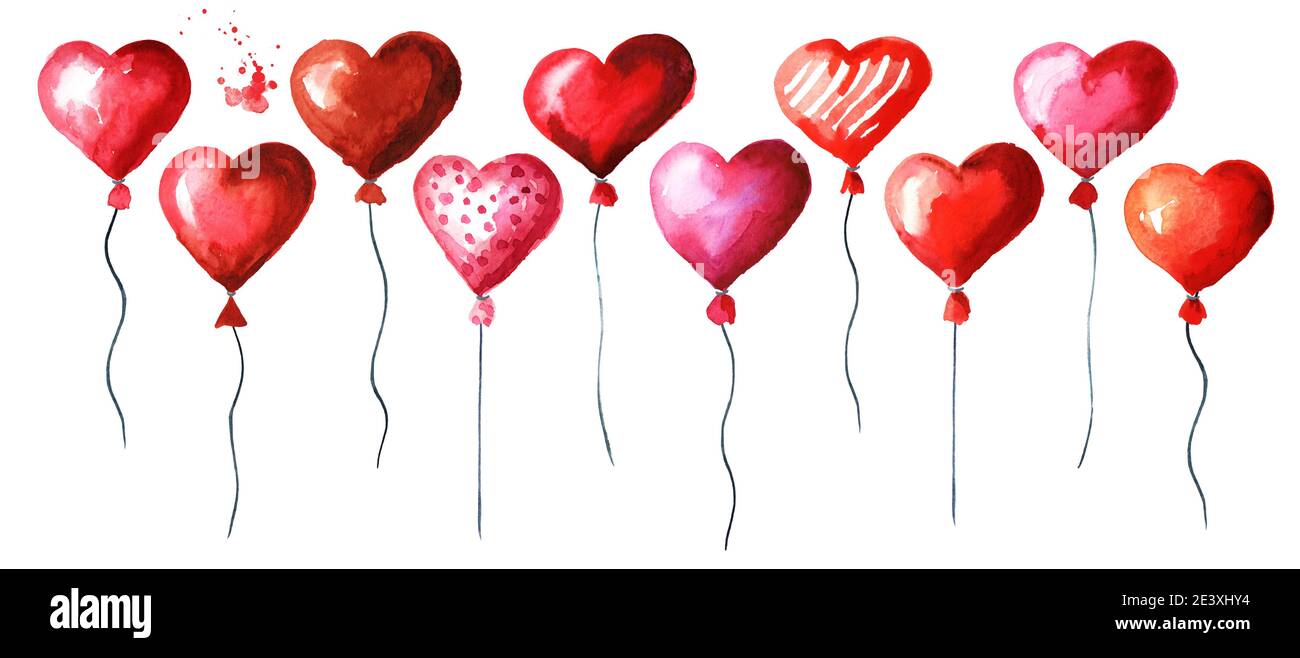 Love and romance illustration. Valentines red heart balloons set ...
