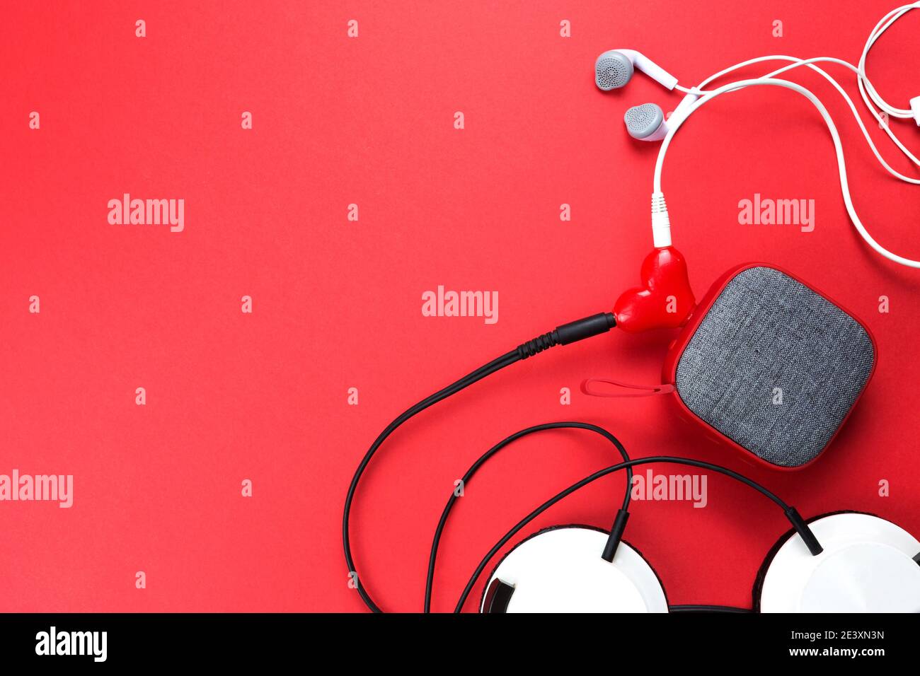 A heartshaped headphone splitter for a couple in love. Connected to a