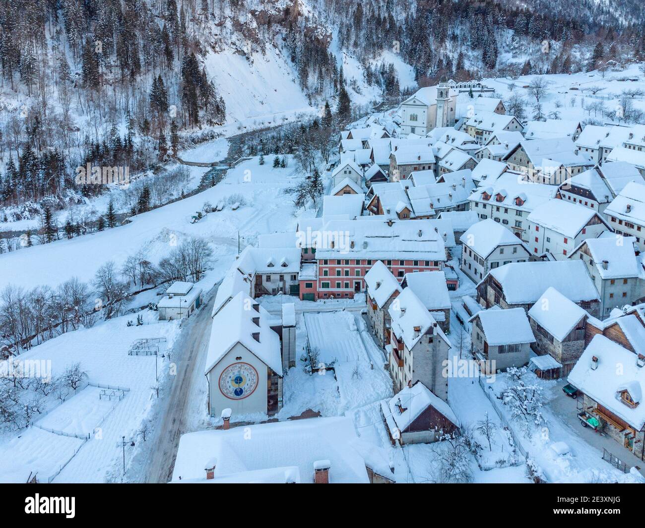 The village of watches in Carnia. Snow and magic Stock Photo