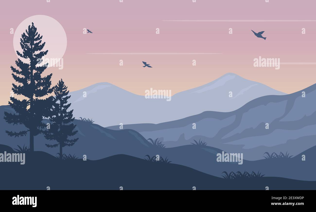 Beautiful sky scenery at sunset in the afternoon. Vector illustration ...