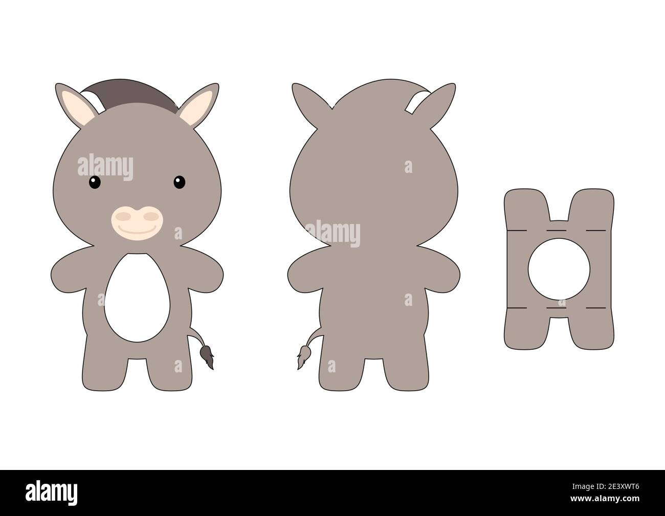 Cute die cut donkey chocolate egg holder template. Retail paper box for the easter egg. Printable color scheme. Laser cutting vector template. Stock Vector