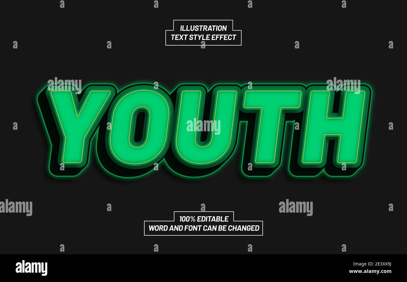 Youth 3D Bold Text Style Effect Stock Vector