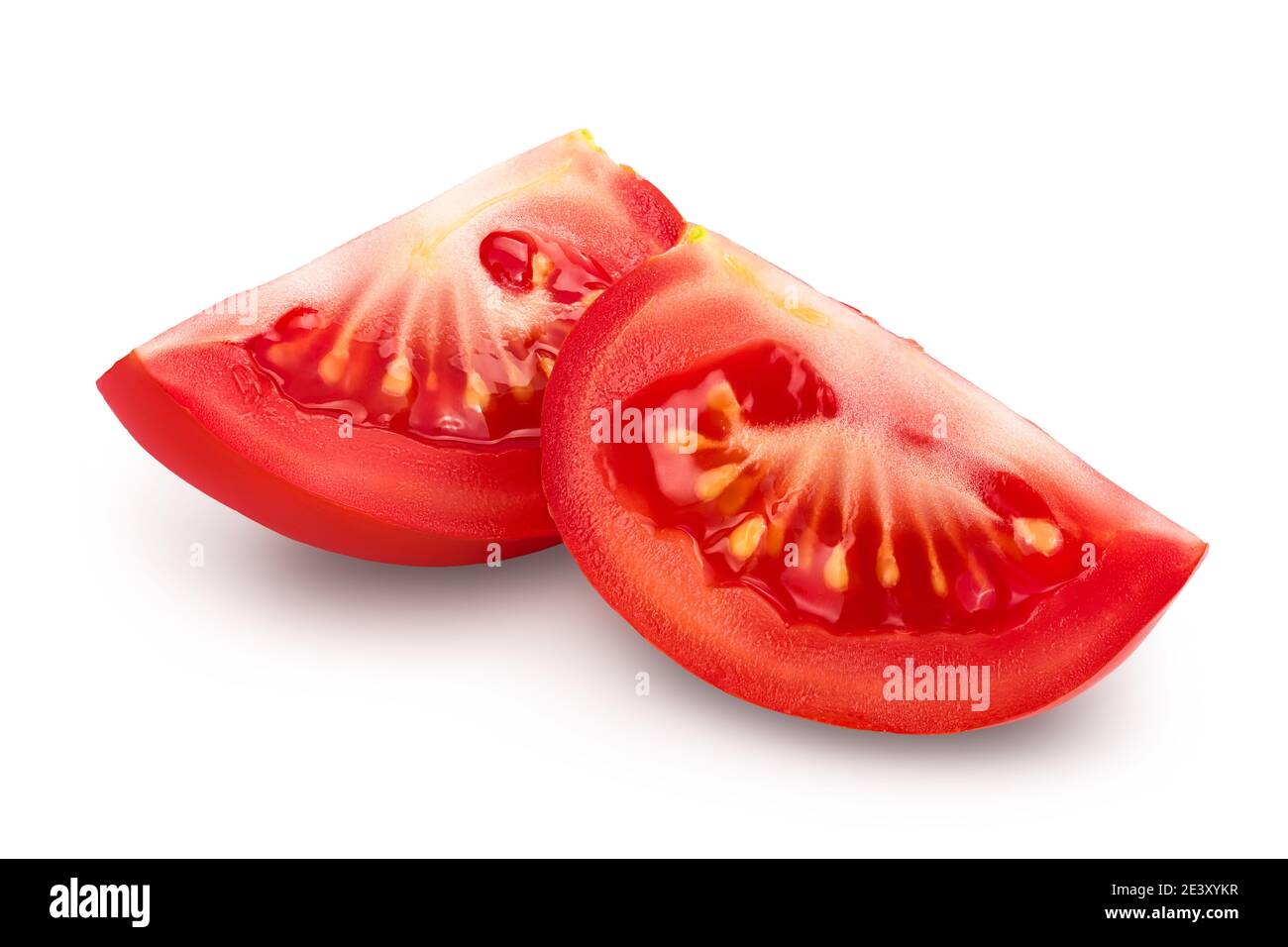 Tomato slices isolated on white background with clipping path and full depth of field. Stock Photo