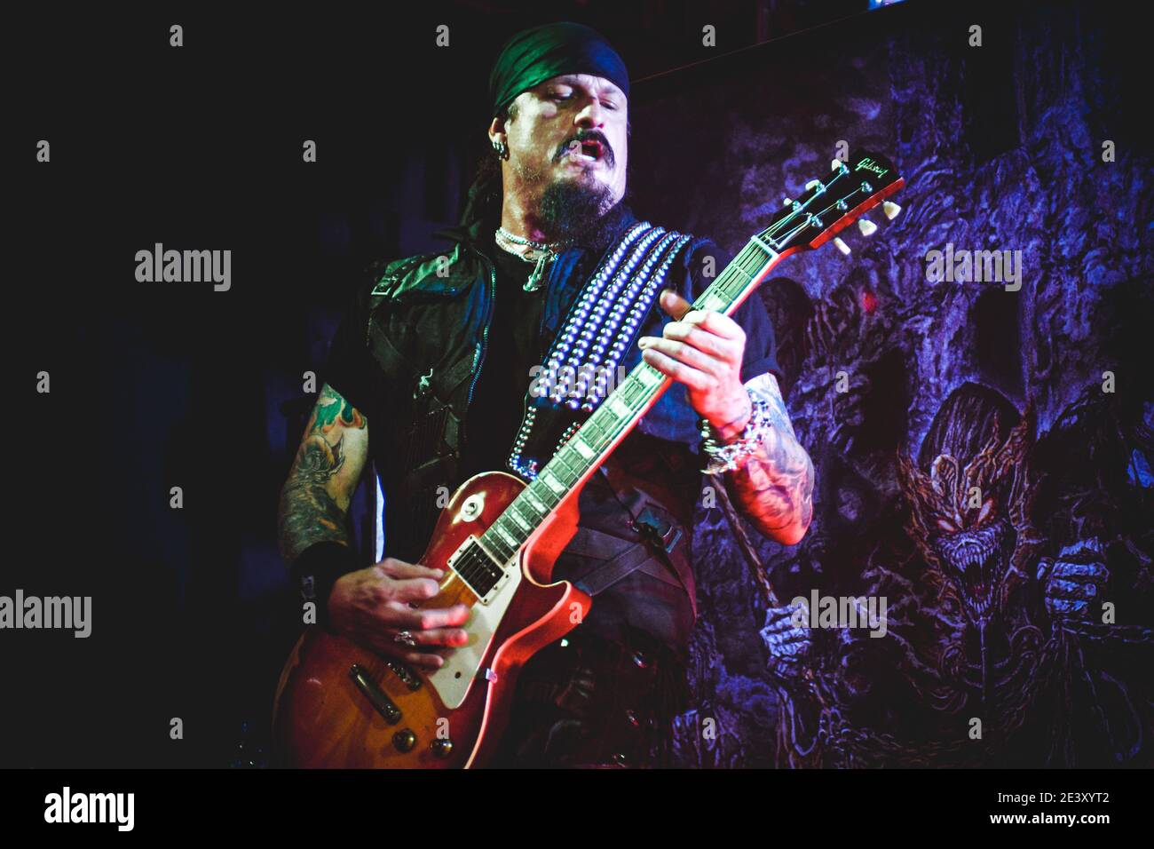ITALY, ROMAGNANO SESIA, 2014: Jon Schaffer, guitarist of the  American heavy metal band Iced Earth, performing live on stage at the Rock N Roll Arena Stock Photo