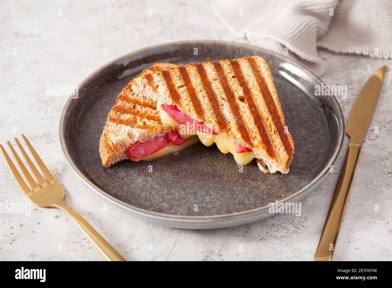 grilled salami and cheese sandwich Stock Photo Alamy