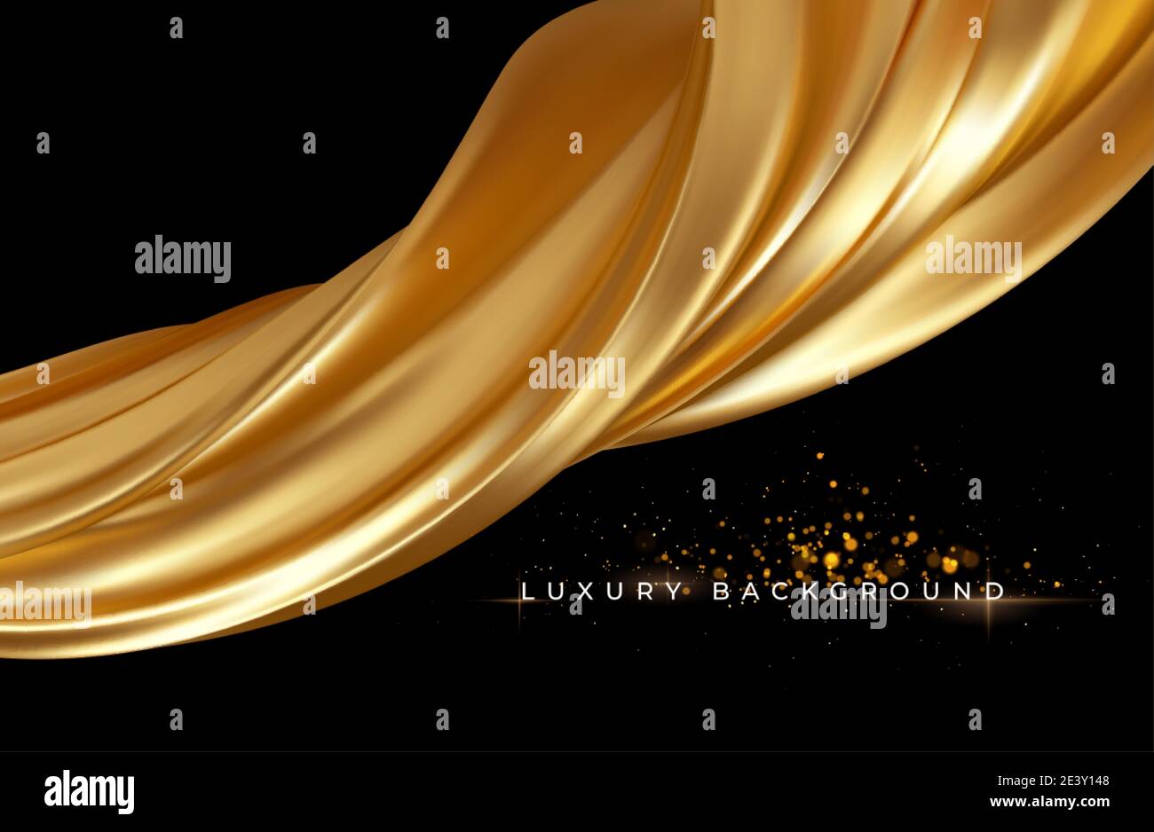 Gold metallic silk flowing wave luxury trendy background. Background for presentation, brochure, booklet, poster. Vector illustration Stock Vector