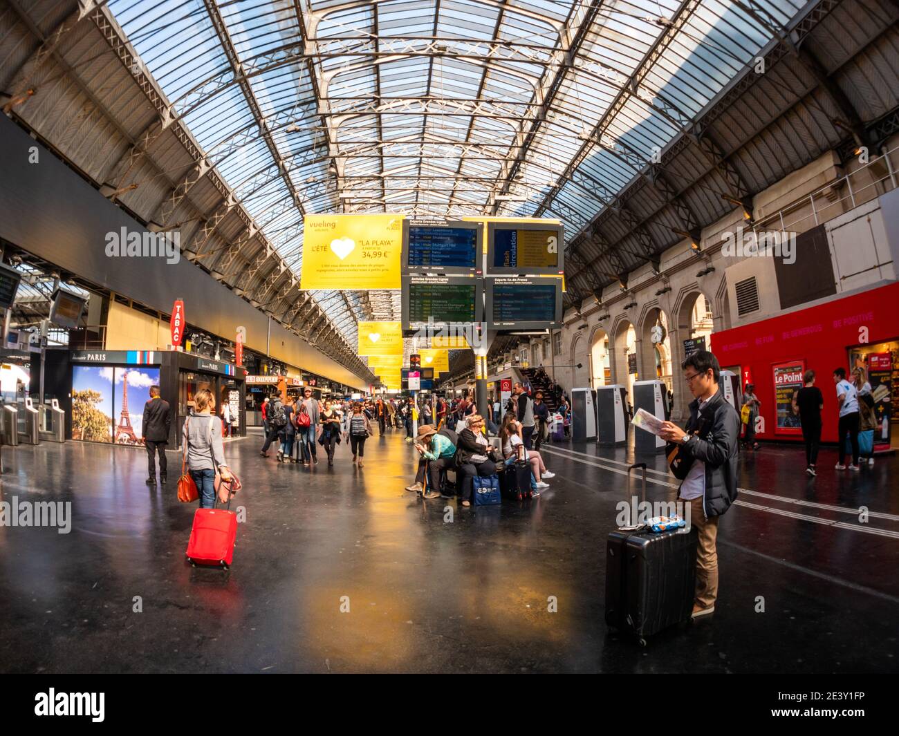 Paris, France May 20, 2018 Large crowd of people inside Gare de Est