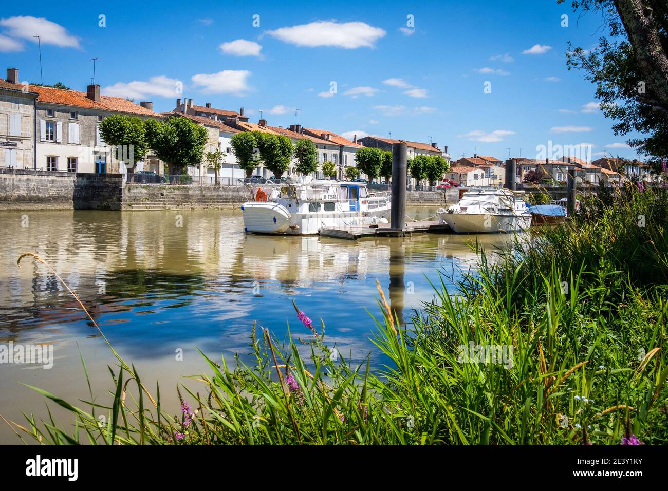 Saint-Savinien (western France): overview of the village on the banks of the Charente river, awarded the label Village de pierres et d'eau (Stone and Stock Photo