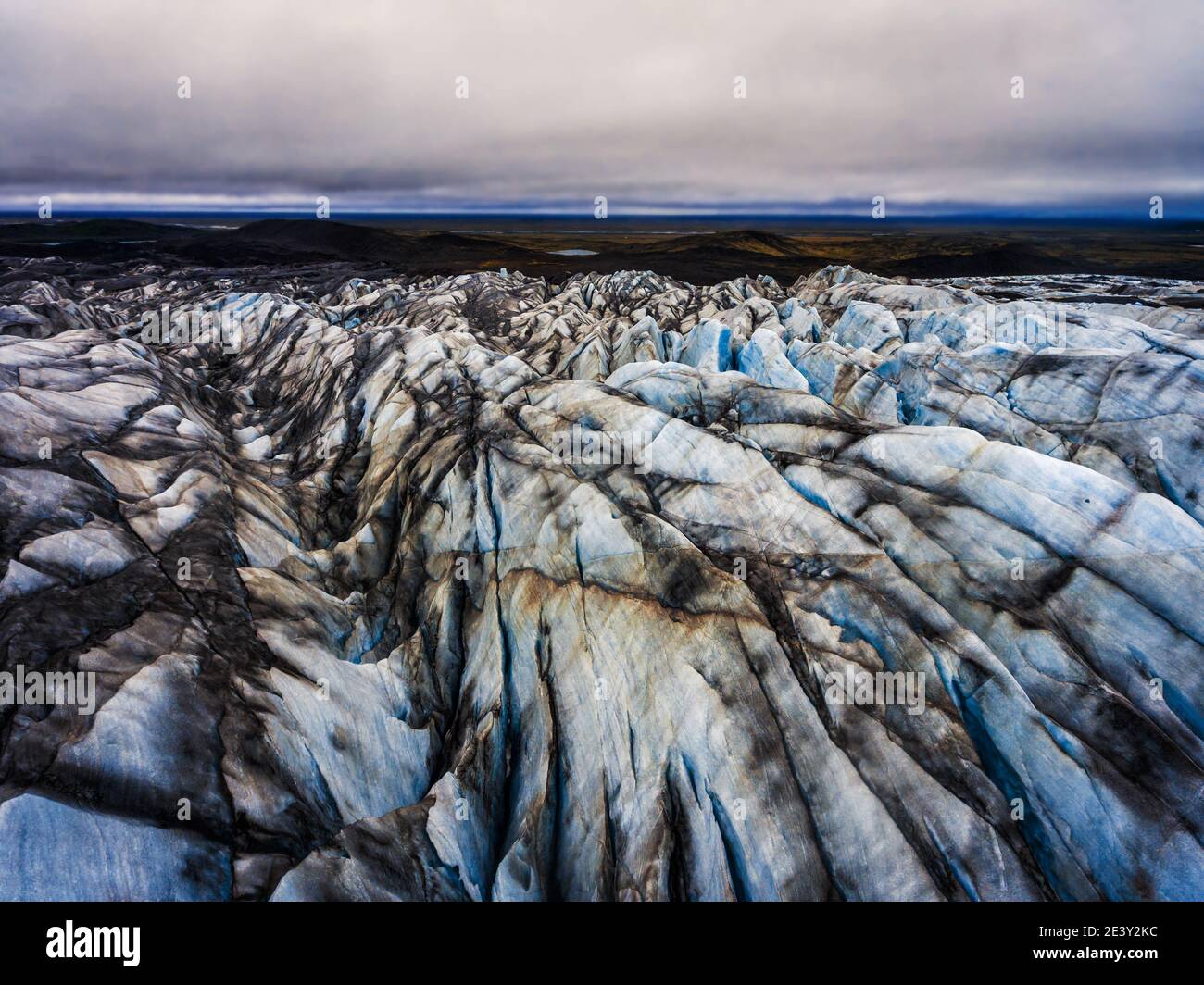 Aerial view beautiful scenery landscape of Svinafellsjokull Glacier in Vatnajokull National Park in Iceland. Stock Photo