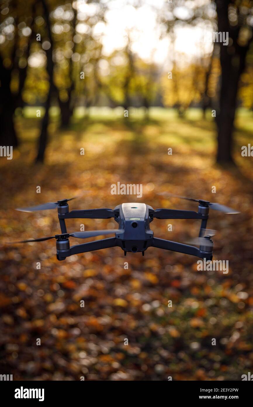 Flying drone in misty forest hi-res stock photography and images - Alamy