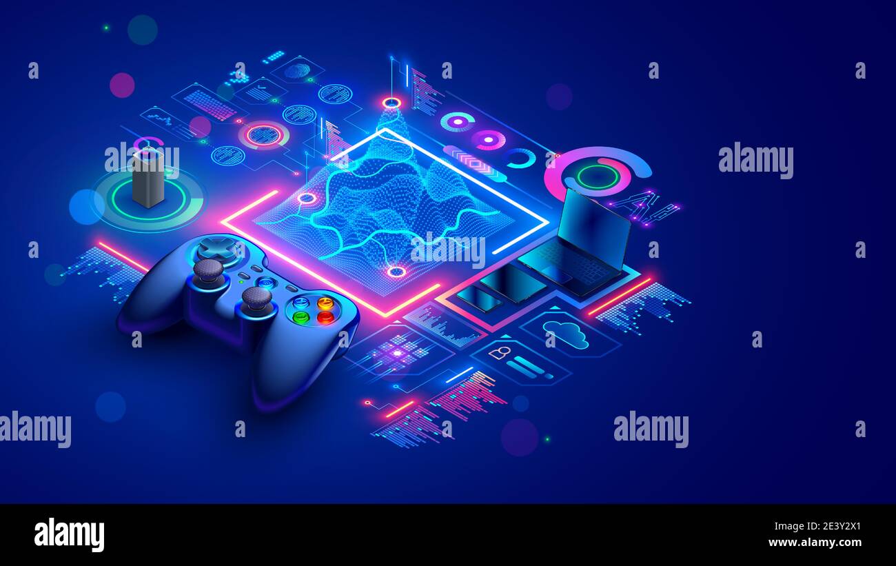 Game dev isometric concept. Education of creation 3d design of location or  level computer game. Scripting, programming AI of digital games. Isometric  Stock Vector Image & Art - Alamy