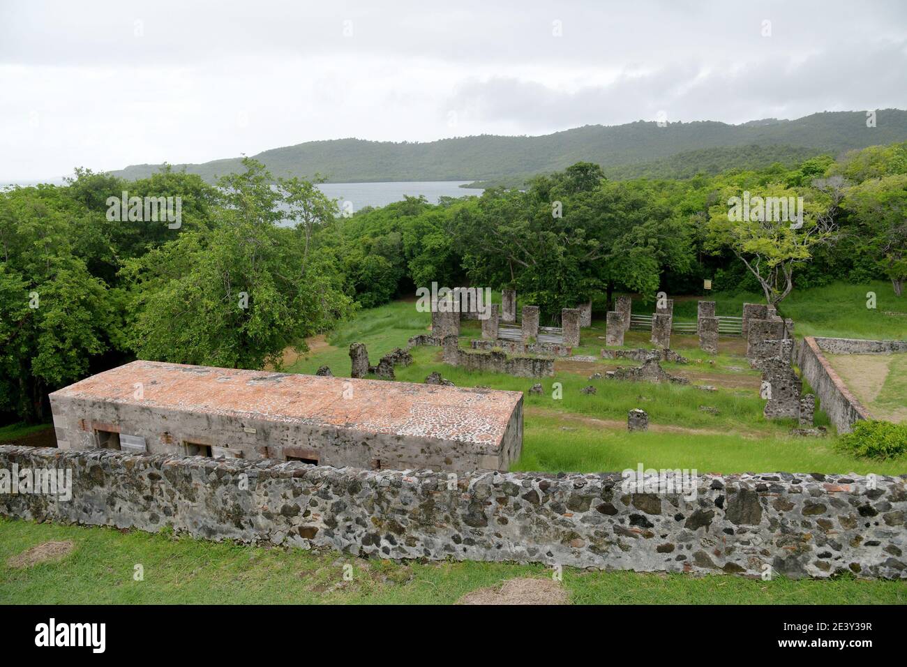 Martinique, Tartane: ruins of the Dubuc Castle on the Caravelle peninsula. The building is registered as a National Historic Landmark (French 'Monumen Stock Photo