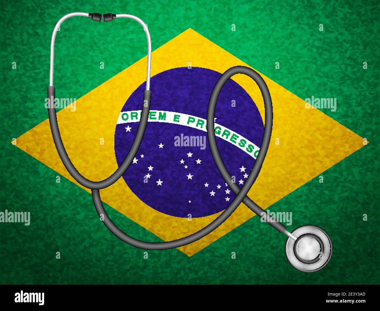Stethoscope on Brasil flag background. Vector illustration. Stock Vector