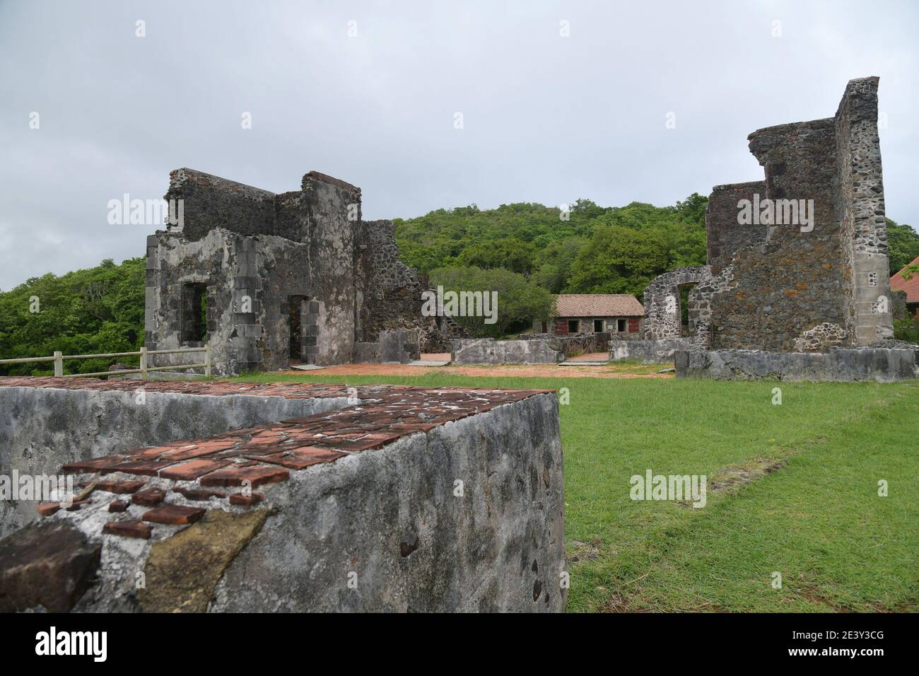 Martinique, Tartane: ruins of the Dubuc Castle on the Caravelle peninsula. The building is registered as a National Historic Landmark (French 'Monumen Stock Photo