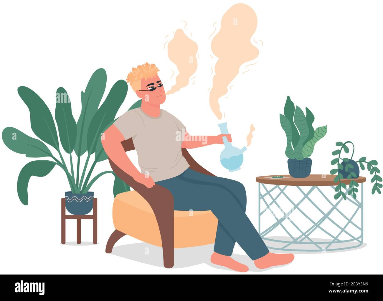 Man smoking bong flat color vector detailed character Stock Vector