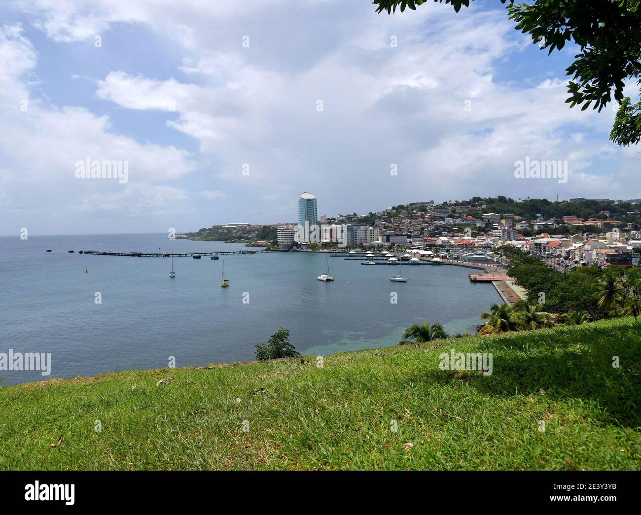 Martinique, Fort-de-France: overview of the city from Fort Saint-Louis in the bay of Fort-de-France. The fort is an active naval base, the headquarter Stock Photo