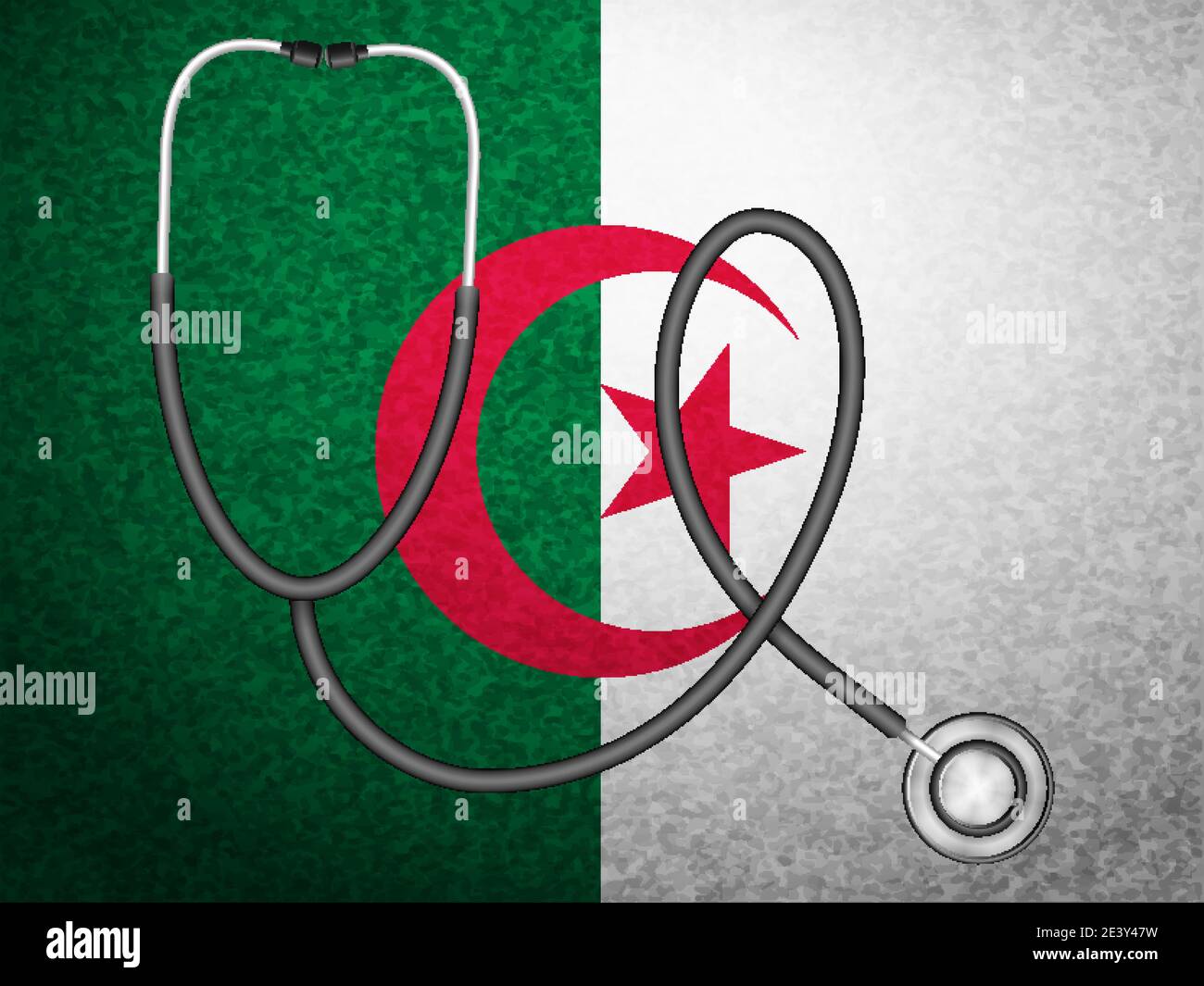 Stethoscope on Algeria flag background. Vector illustration. Stock Vector