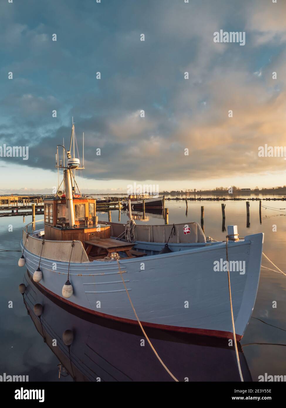 Traditional Danish cutter in Kalvehave harbor, Denmark Stock Photo