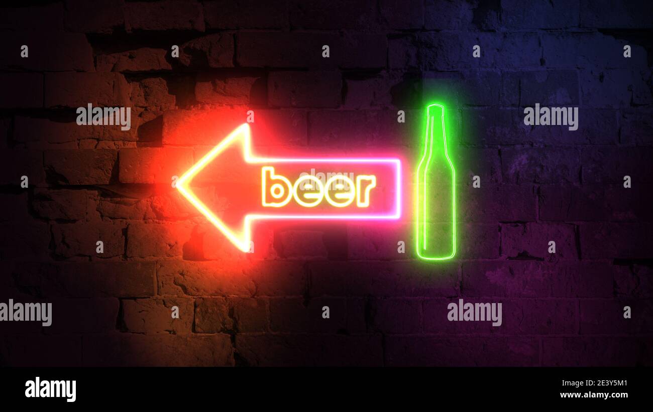 Neon beer sign on a brick wall background. Advertising design for a beer bar Stock Photo Alamy