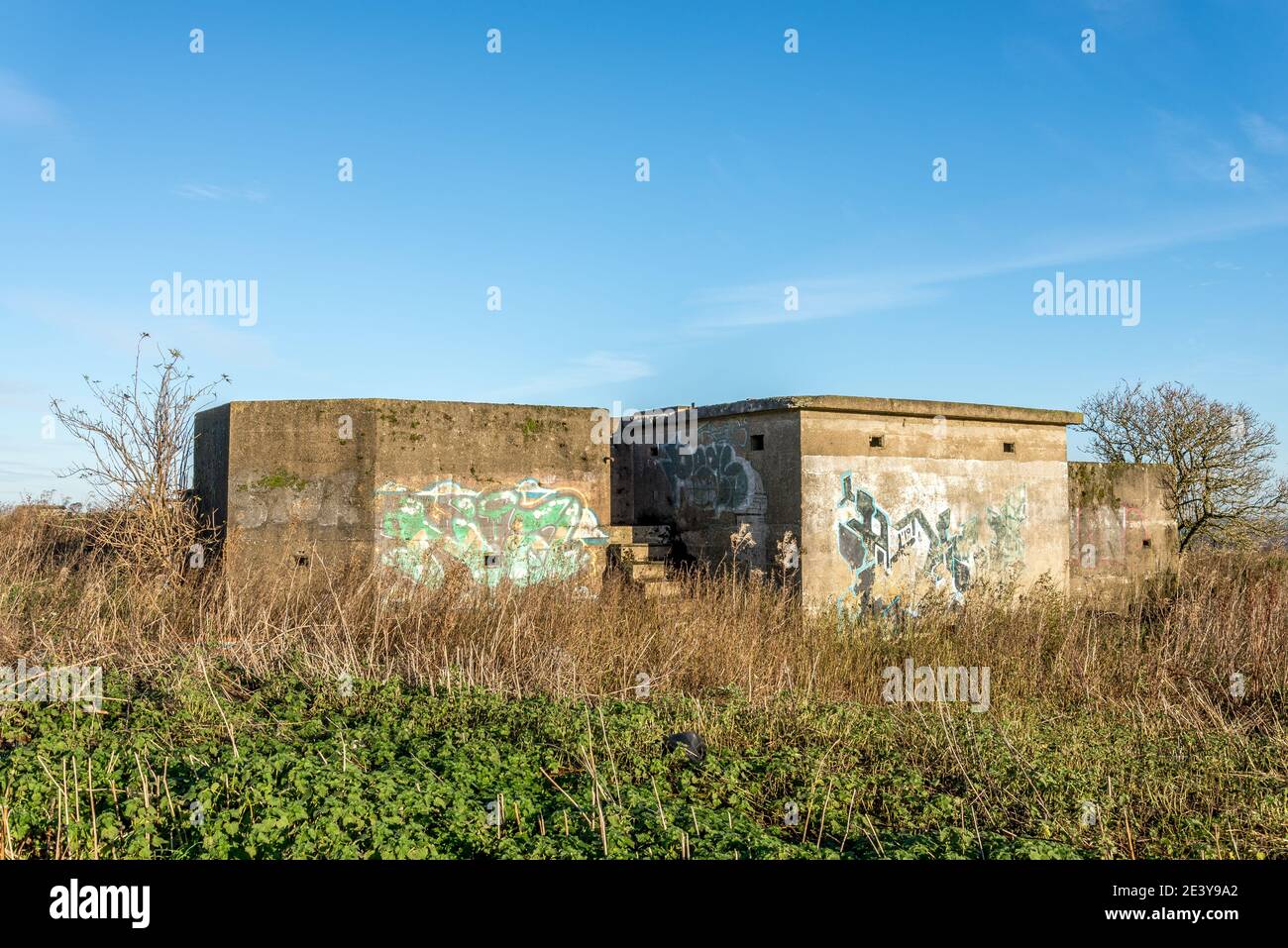 Abandoned anti-aircraft bunkers located near Castle Hill, Huddersfield, West Yorkshire, England, UK Stock Photo