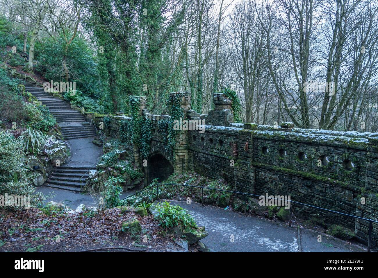 The lower entrance to Beaumont Park, Park Road, Huddersfield, West Yorkshire, England, UK Stock Photo