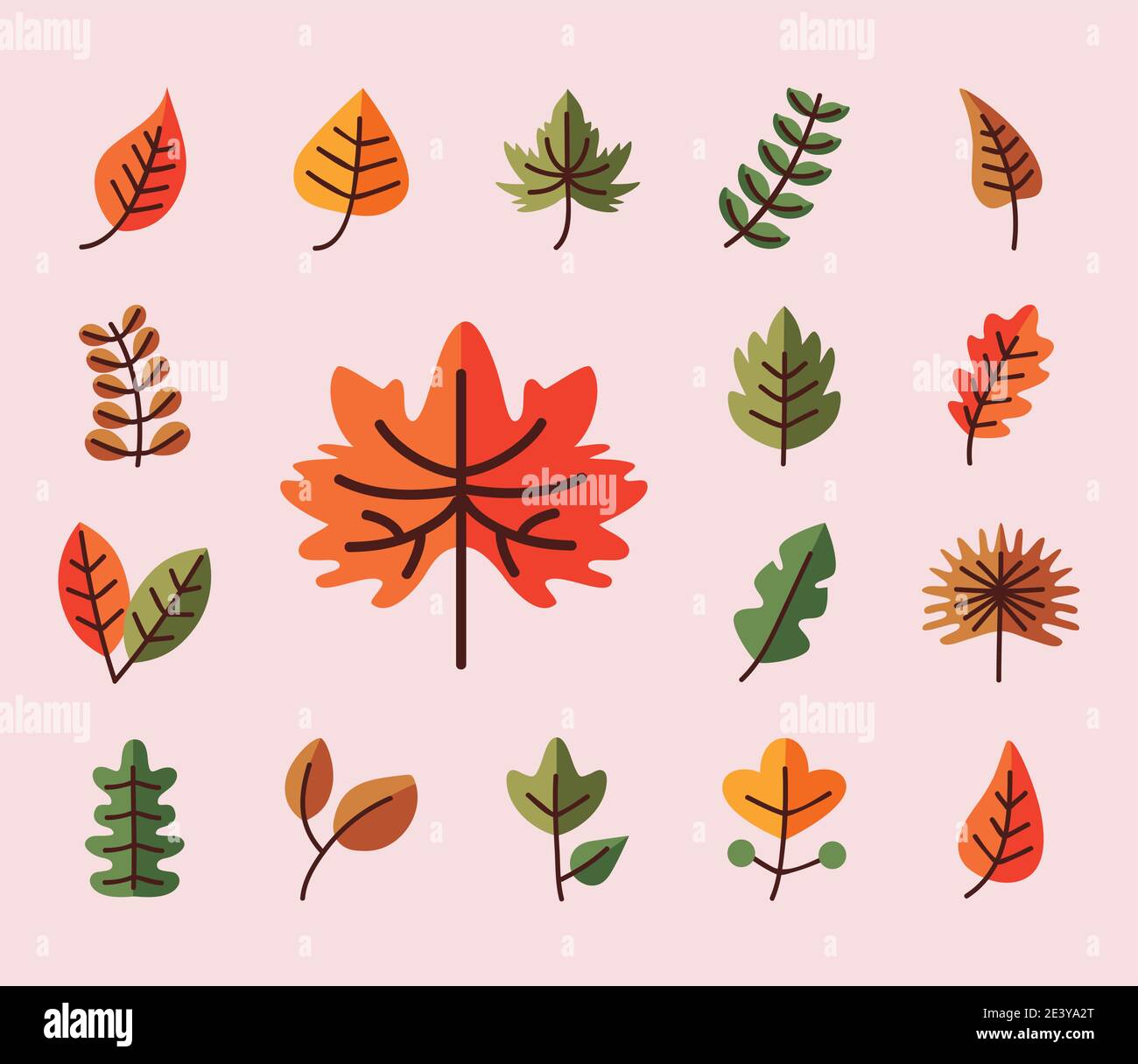 leaves line and fill style set of icons design of Plant natural floral ...