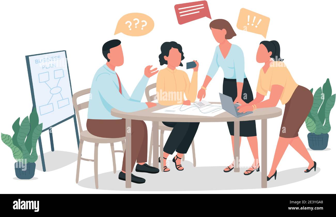 Arguing coworkers flat color vector faceless characters Stock Vector