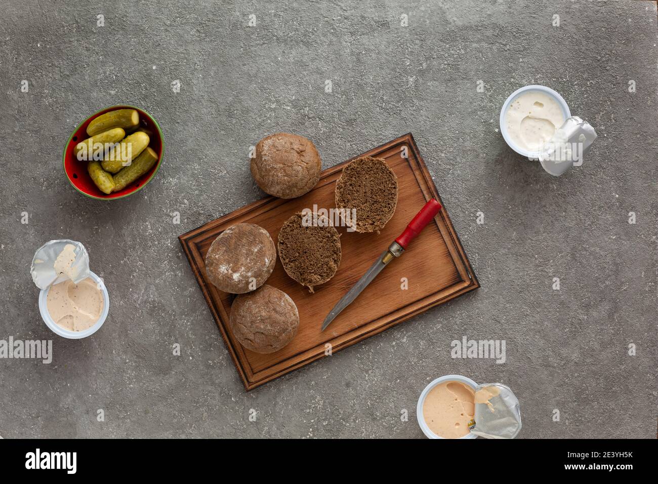 Vegetarian sandwich with spread and pickles Stock Photo Alamy