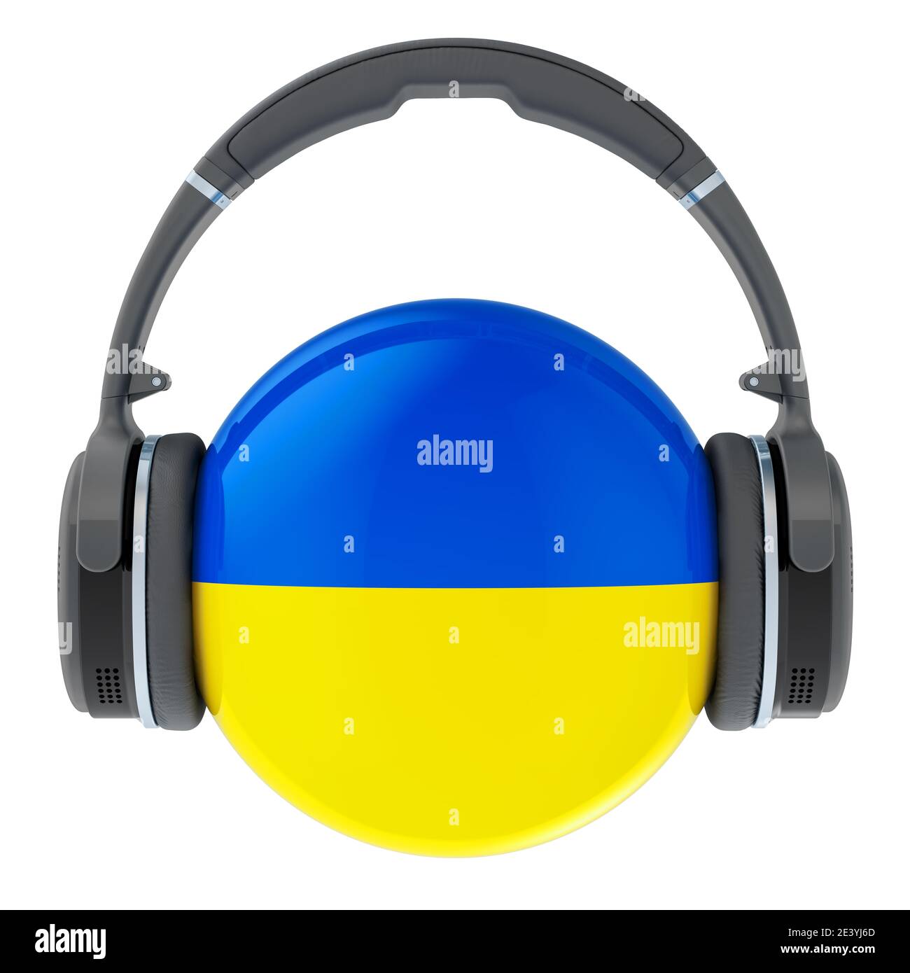 Headphones with Ukrainian flag, 3D rendering isolated on white