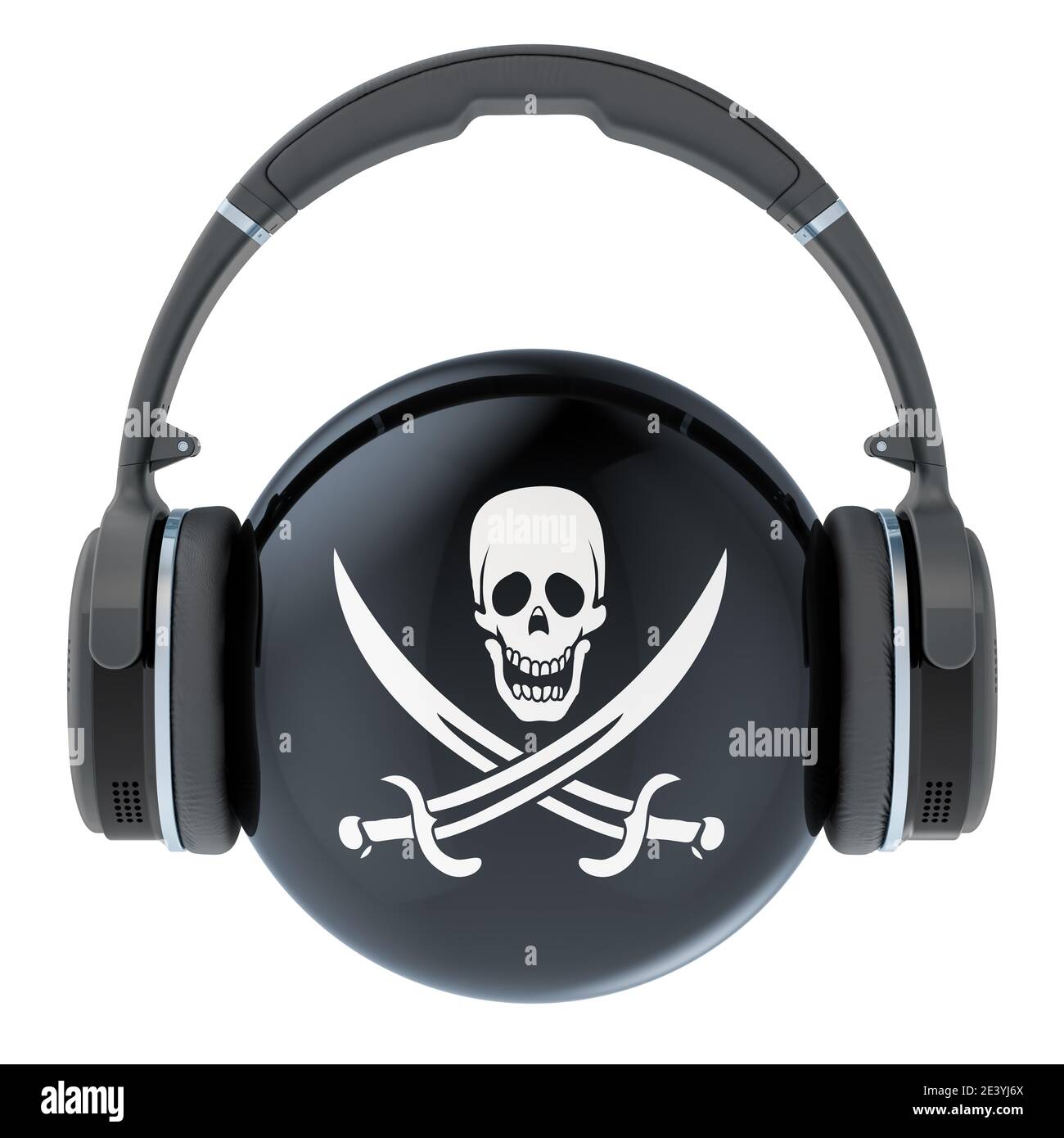 Headphones with piracy flag, 3D rendering isolated on white background ...