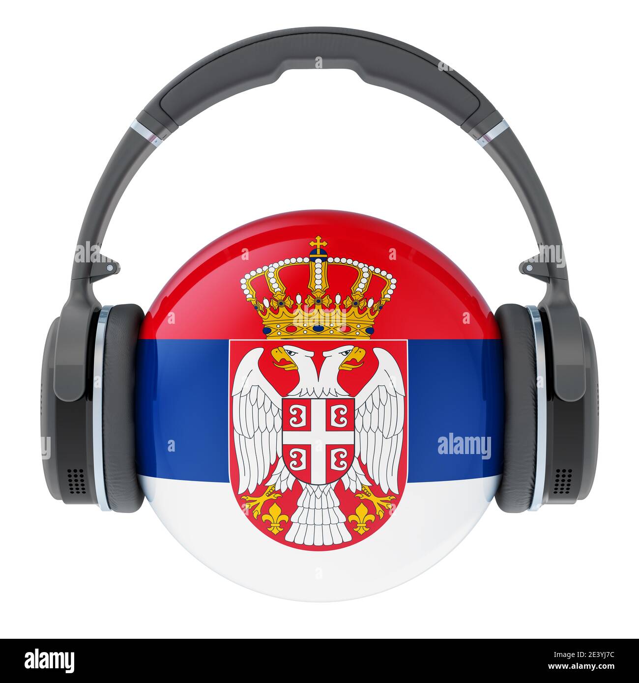 Headphones with Serbian flag, 3D rendering isolated on white background ...
