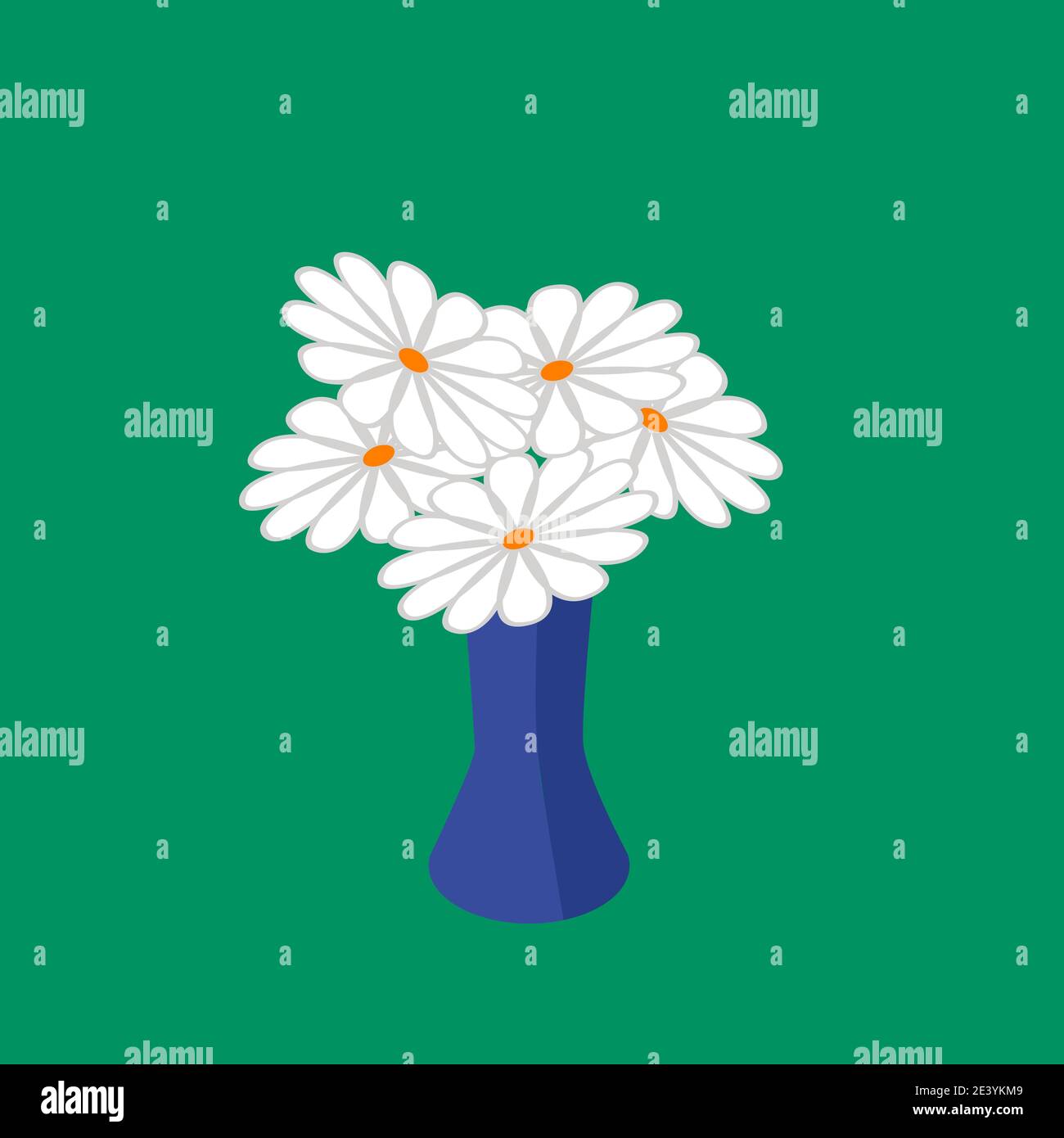 White flowers in blue vase isometric illustration Stock Vector