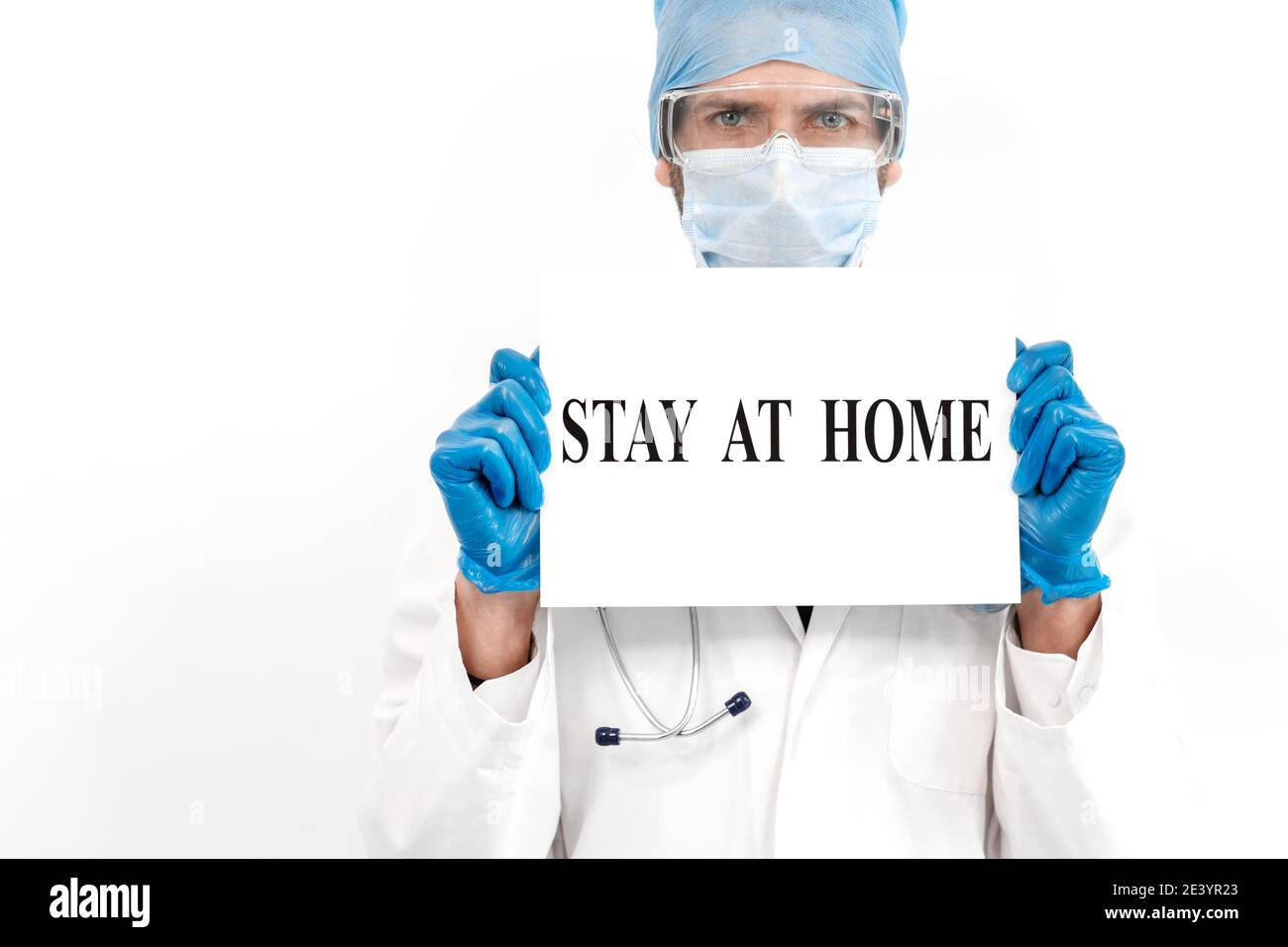 close up. doctor showing the ad stay at home Stock Photo Alamy