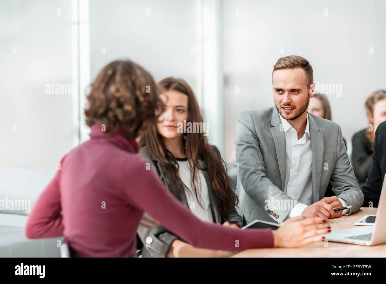 working group is working on a new project Stock Photo