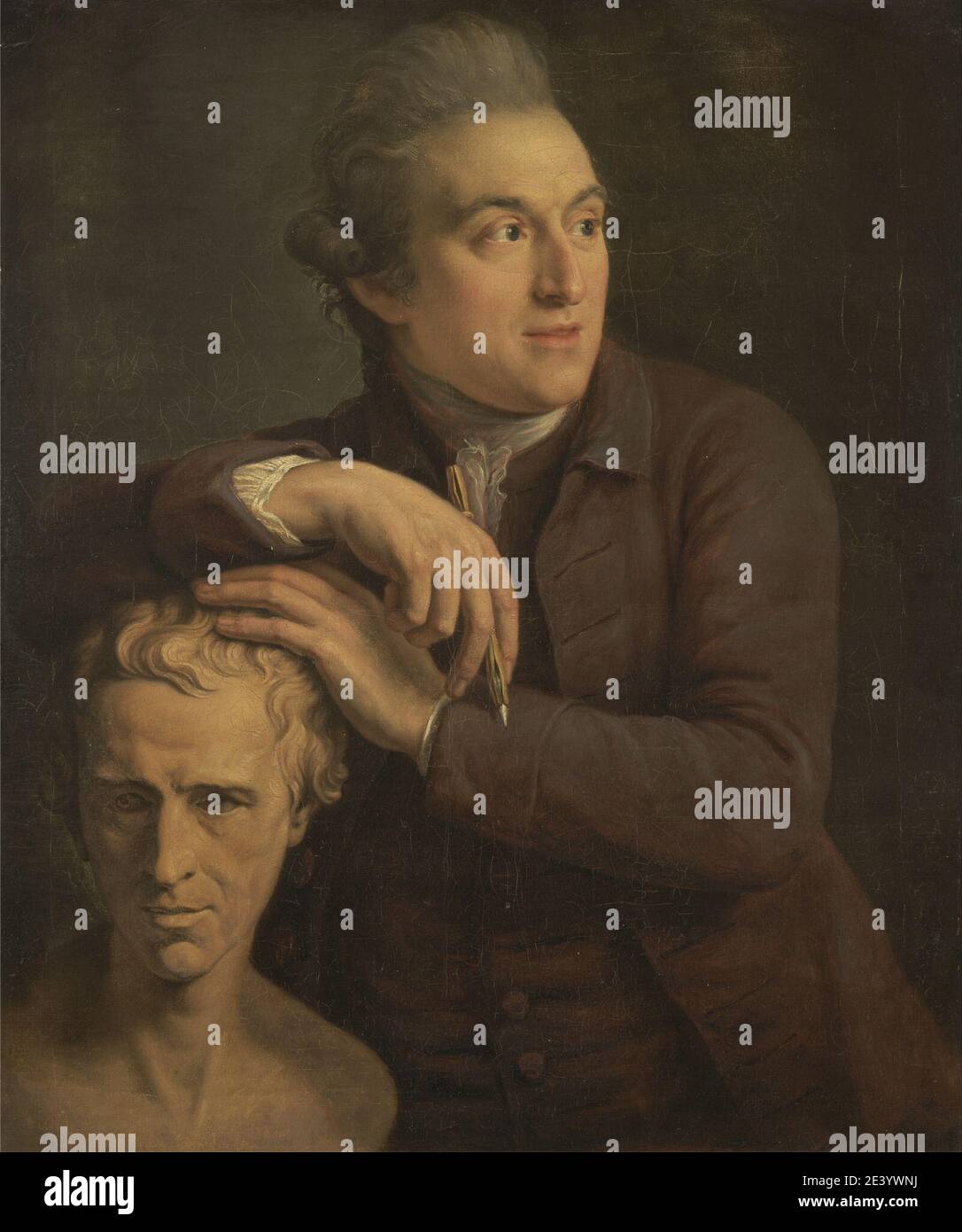 John Francis Rigaud, 1742â€“1810, French, active in Britain (from 1771), Joseph Nollekens with His Bust of Laurence Sterne, 1772. Oil on canvas.   artist , bust , clergyman , drawing , light , man , pencil , portrait , sculptor , sculpture. Nollekens, Joseph (1737â€“1823), sculptor Stock Photo
