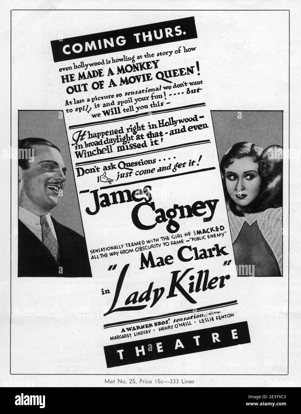 JAMES CAGNEY and MAE CLARKE in LADY KILLER 1933 director ROY DEL RUTH