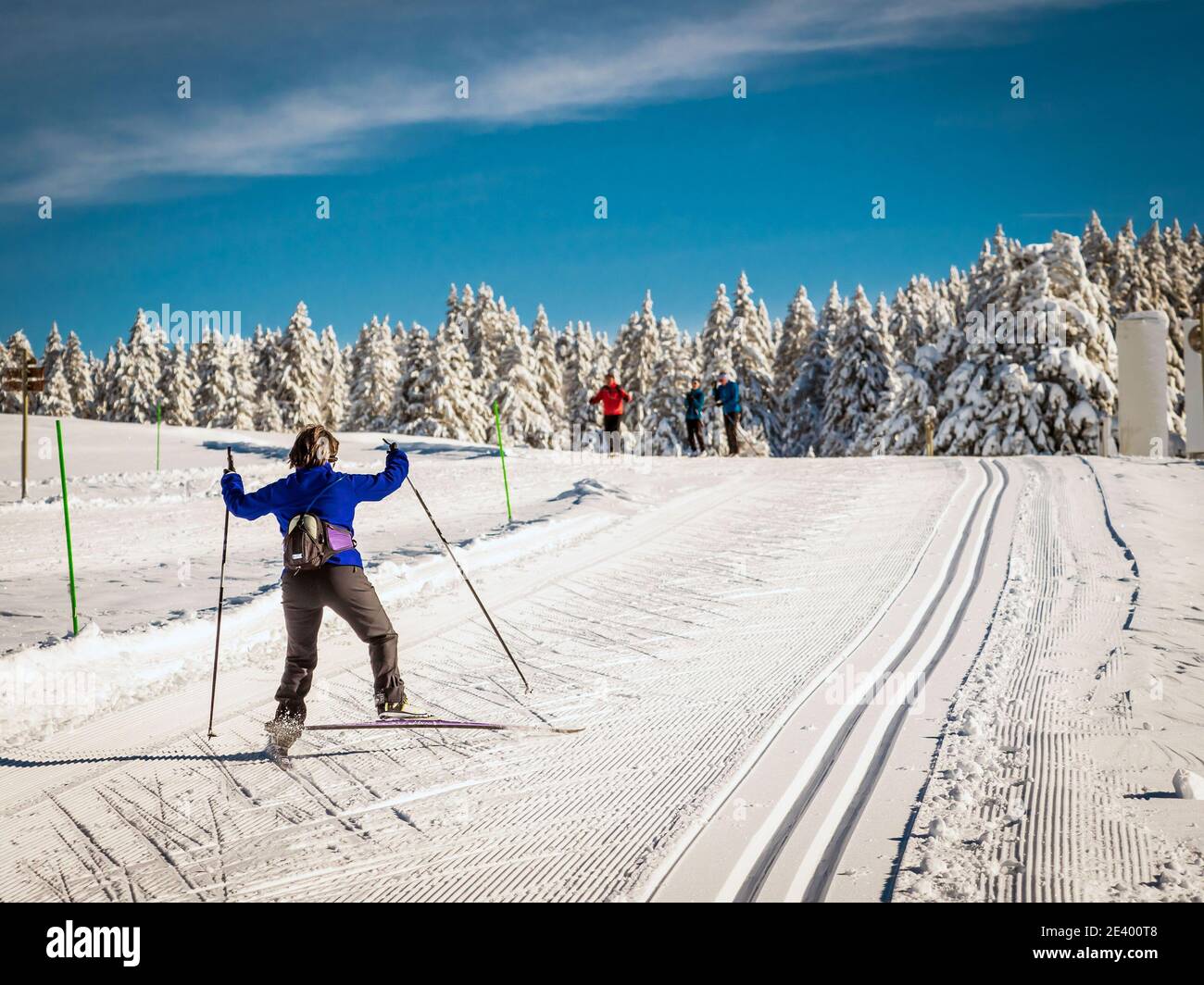 Nordic skiing in the Vanoise Massif, Tarentaise Valley, Bozel Valley, near the ski areas of the 3 Valleys, Paradiski and Pralognan Vanoise. Nordic ski Stock Photo