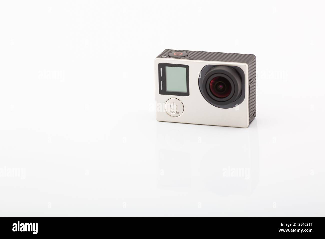 Action Camera Isolated on White Background. High-definition personal camera. Stock Photo
