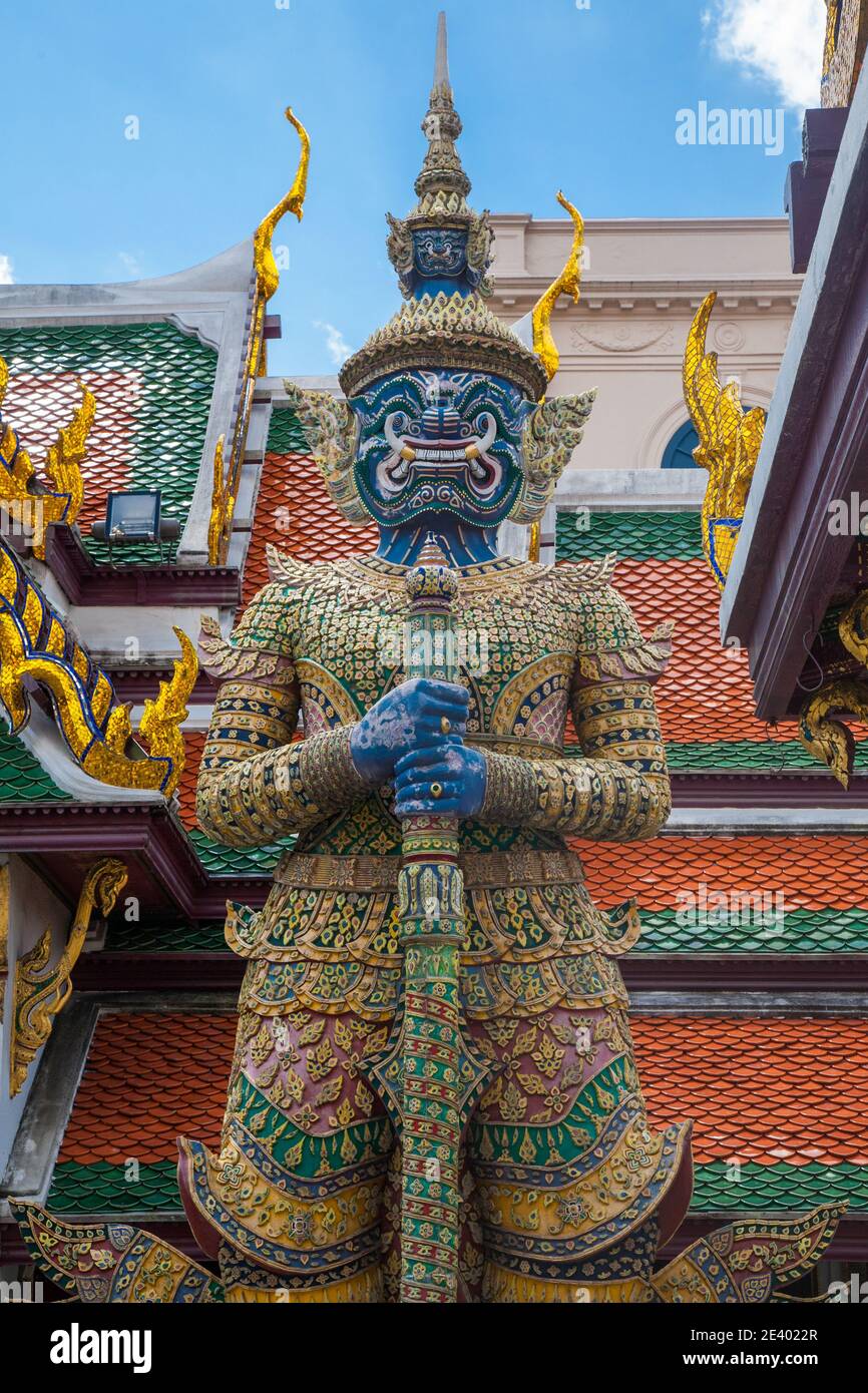Giant Demon guarding Wat Phra Kaew, Thailand - Bangkok, Grand Royal Palace, Esmerald Buddha Temple. Stock Photo